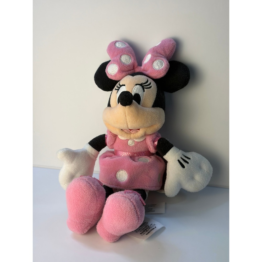 Disney Store Minnie Mouse Plush Pink Polka Dot Dress‎ Stuffed Animal Toy